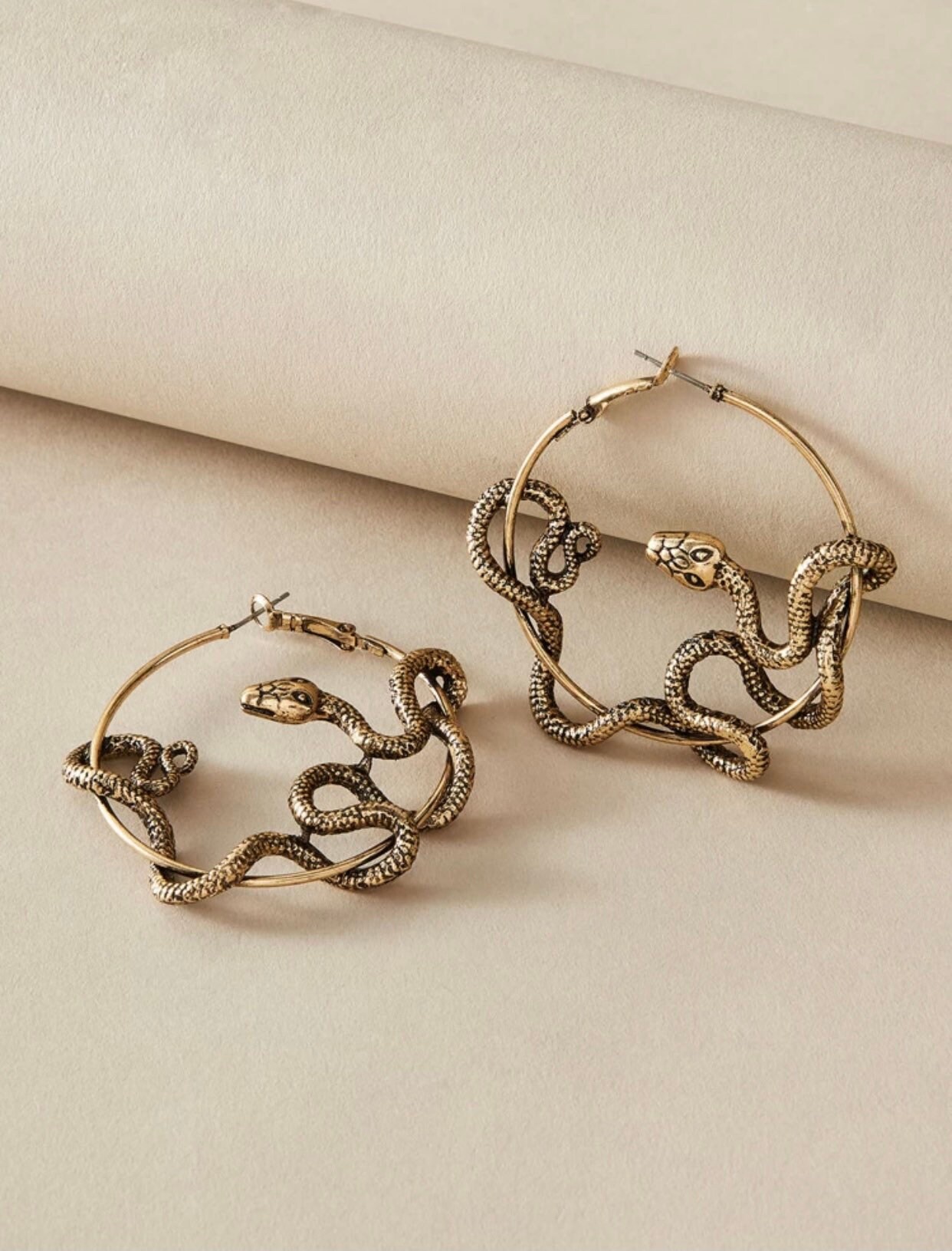 Snake Hoop Earrings Serpentine Medusa Gold Plated Statement Etsy