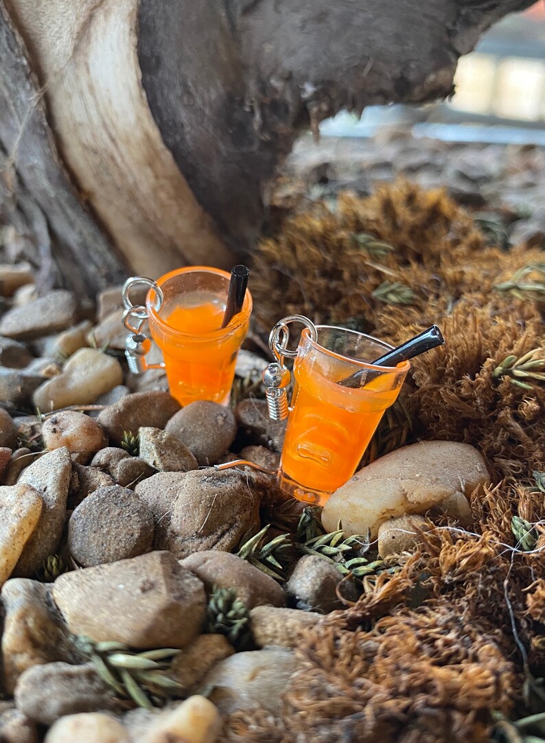 Orange Boba Dangle Drop Earrings Mimosa Screwdriver Drink Etsy