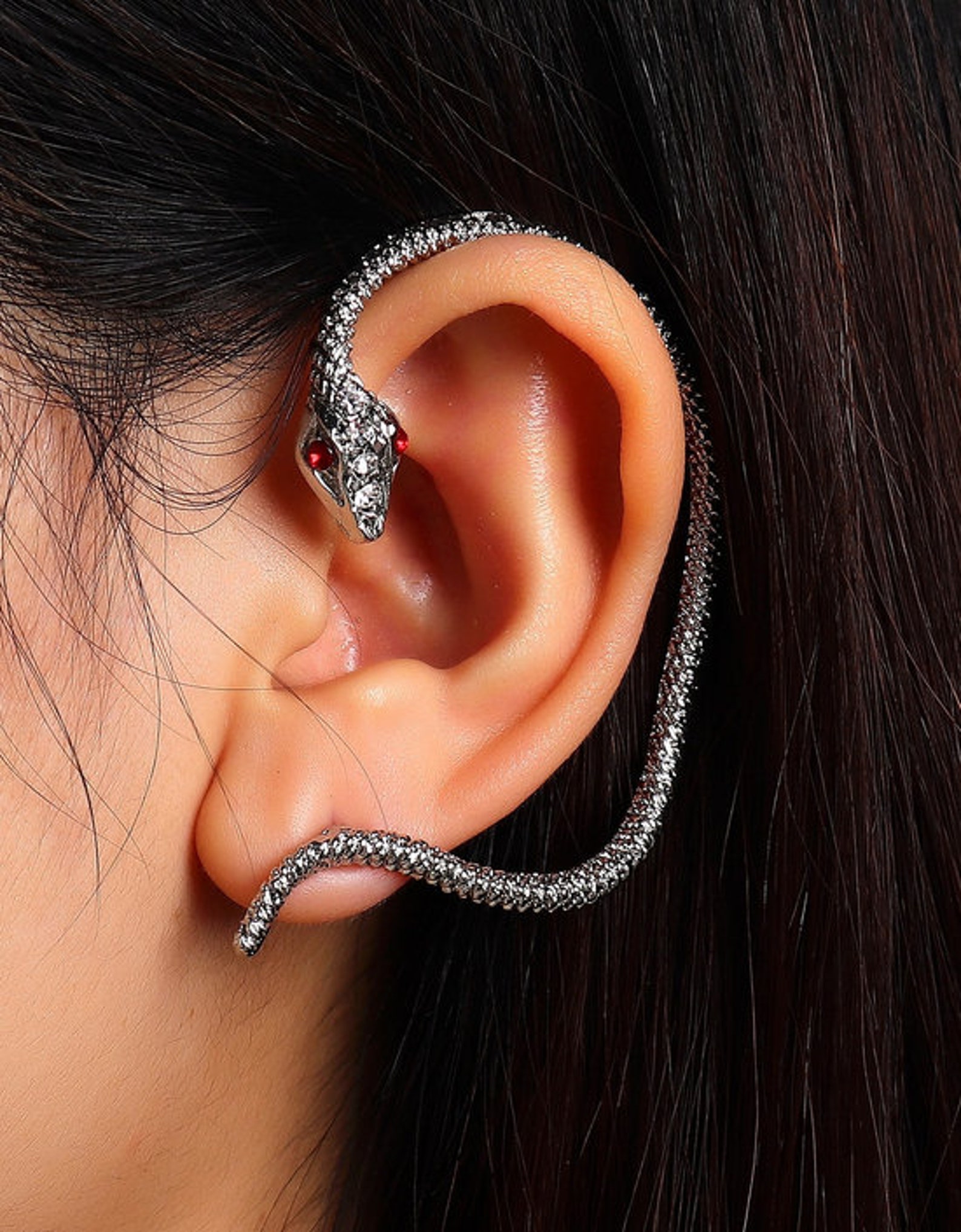 Snake Ear Climber Pierced and Snake Head Pierced Two - Etsy