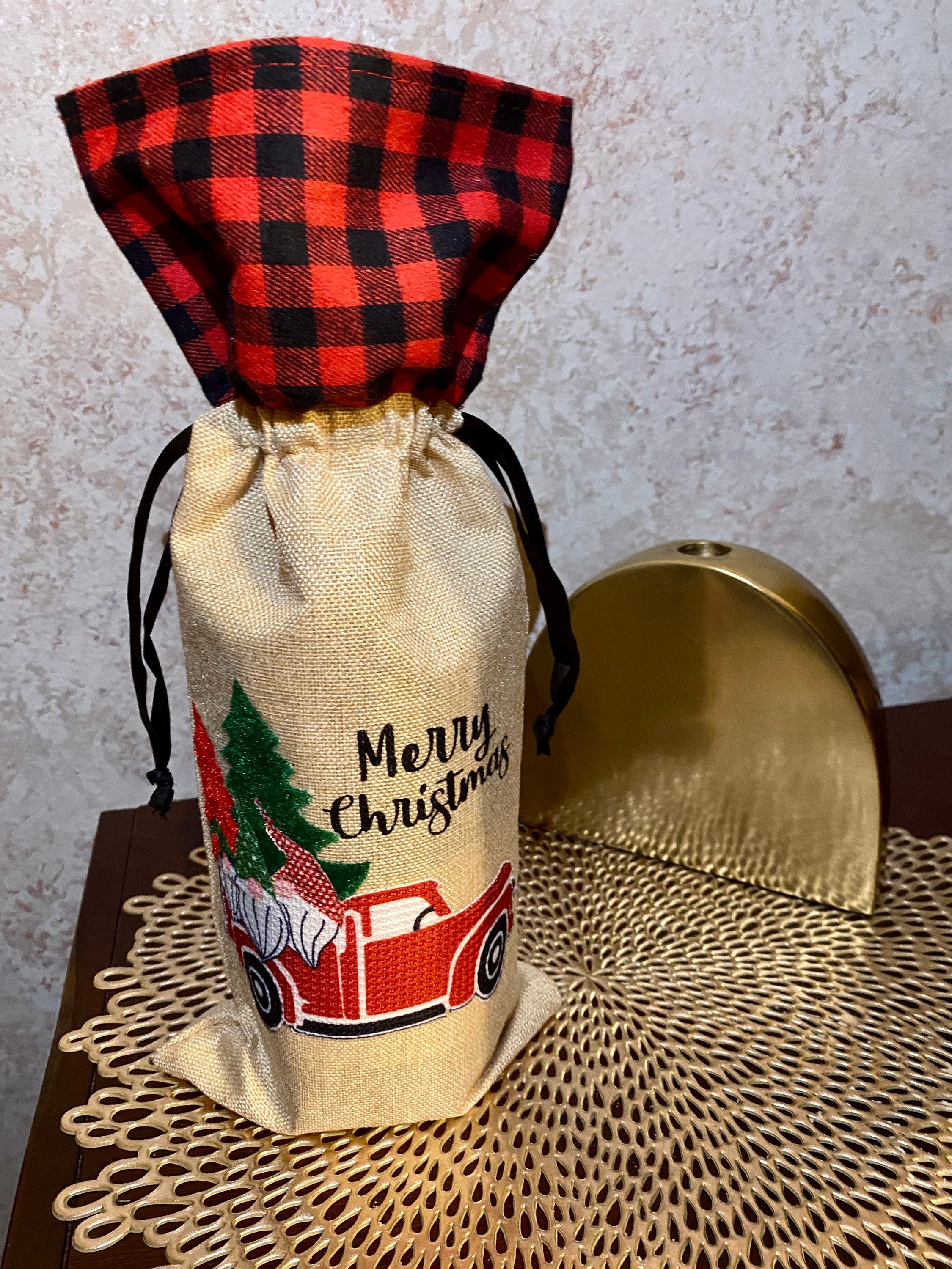 Christmas Wine Gift Bag Burlap Wine Bag Christmas Party Gift Etsy