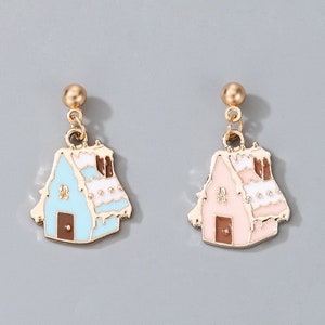 Gingerbread House Earrings, Christmas Dangles, Cute Candy Jewelry, Festive, Holiday, Xmas