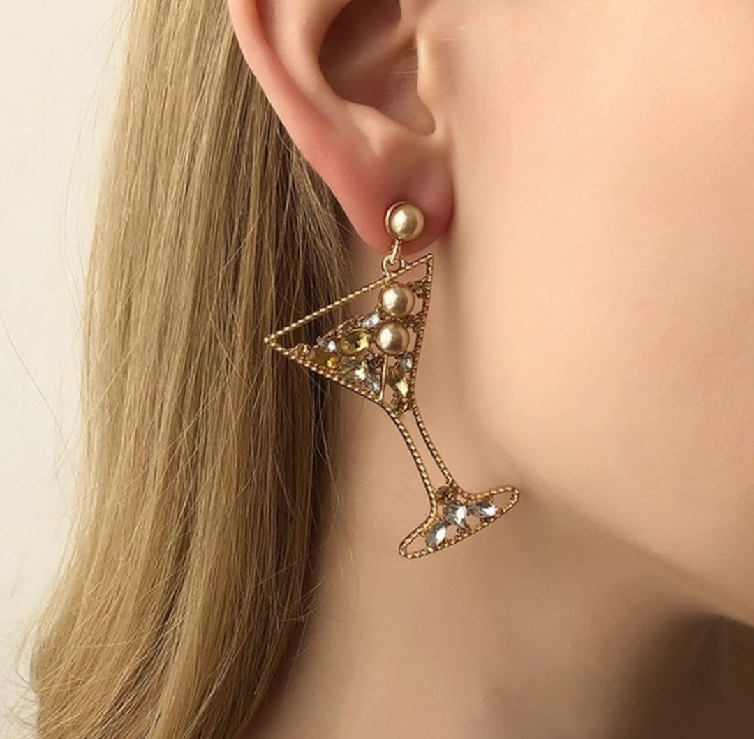 Gold Martini Glass Earrings Happy Hour Girls Night Etsy