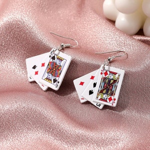 Playing Card Earrings, King of Spades, Jack of Diamonds, Gambling, Las Vegas Earrings, Poker, Card Suits, 3 Cards per Earring