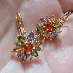 Classy Multicolor Rosegold Over 925 Silver CZ Earrings, Beautiful Sparkling Flowers, Perfect Gift,