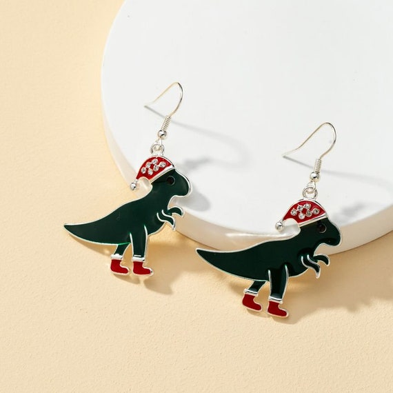 Christmas dinosaur earrings deals