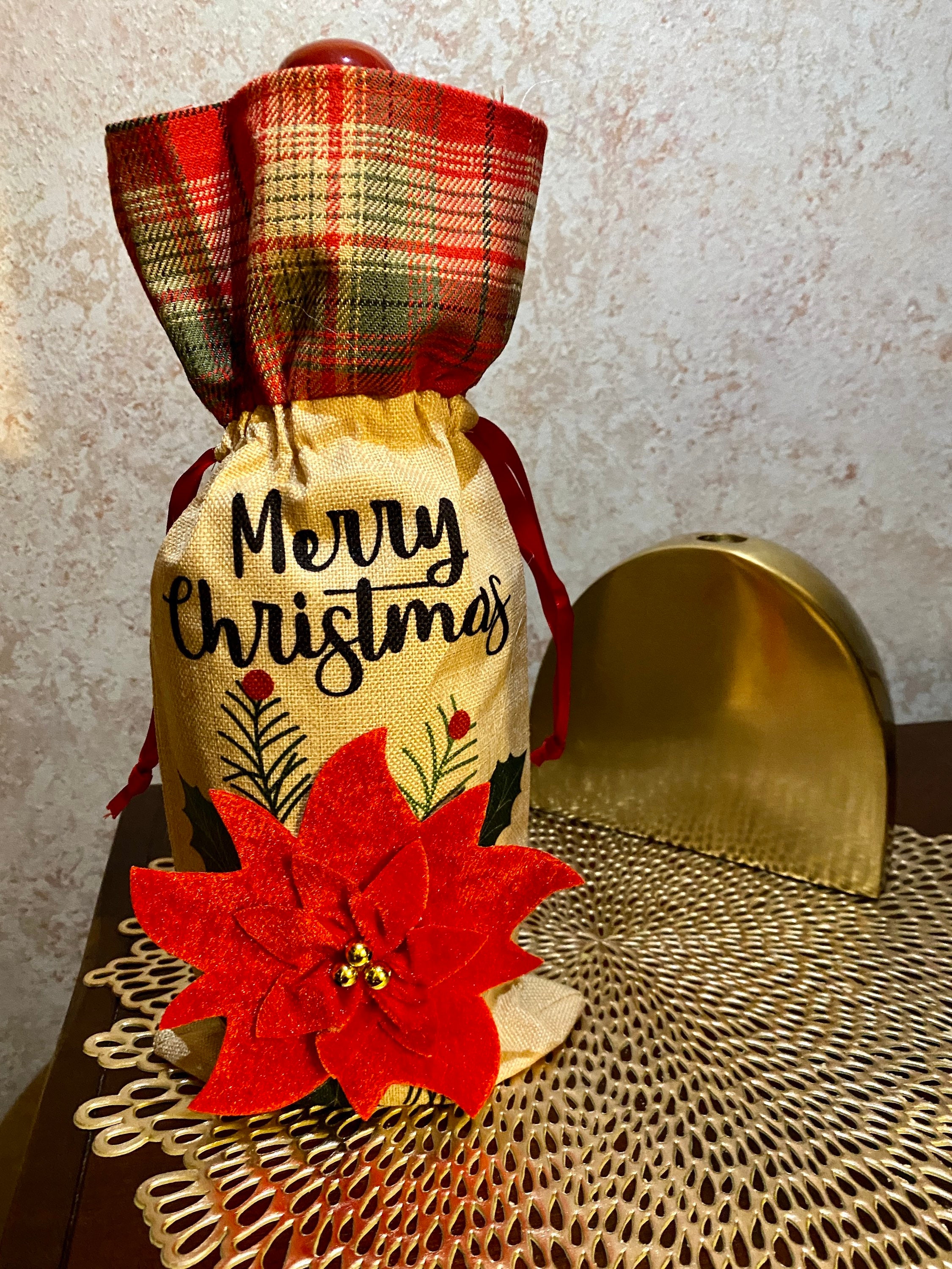 Christmas Wine Gift Bag Burlap Wine Bag Christmas Party Gift Etsy