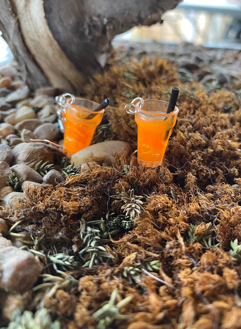 Orange Boba Dangle Drop Earrings Mimosa Screwdriver Drink Etsy