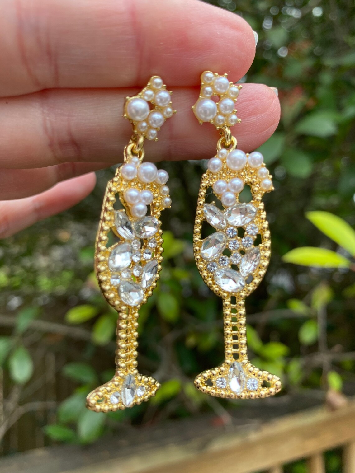 Rhinestone Champagne Glass Earrings Wine Glass Alcohol Etsy