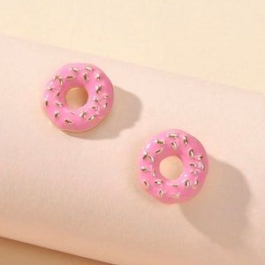 Pink Sprinkle Donut Earrings, Miniature Food Jewelry, Dessert Charm, Rainbow Sprinkles, Food & Drink, Kawaii, Cute, Mini Dollhouse Stud