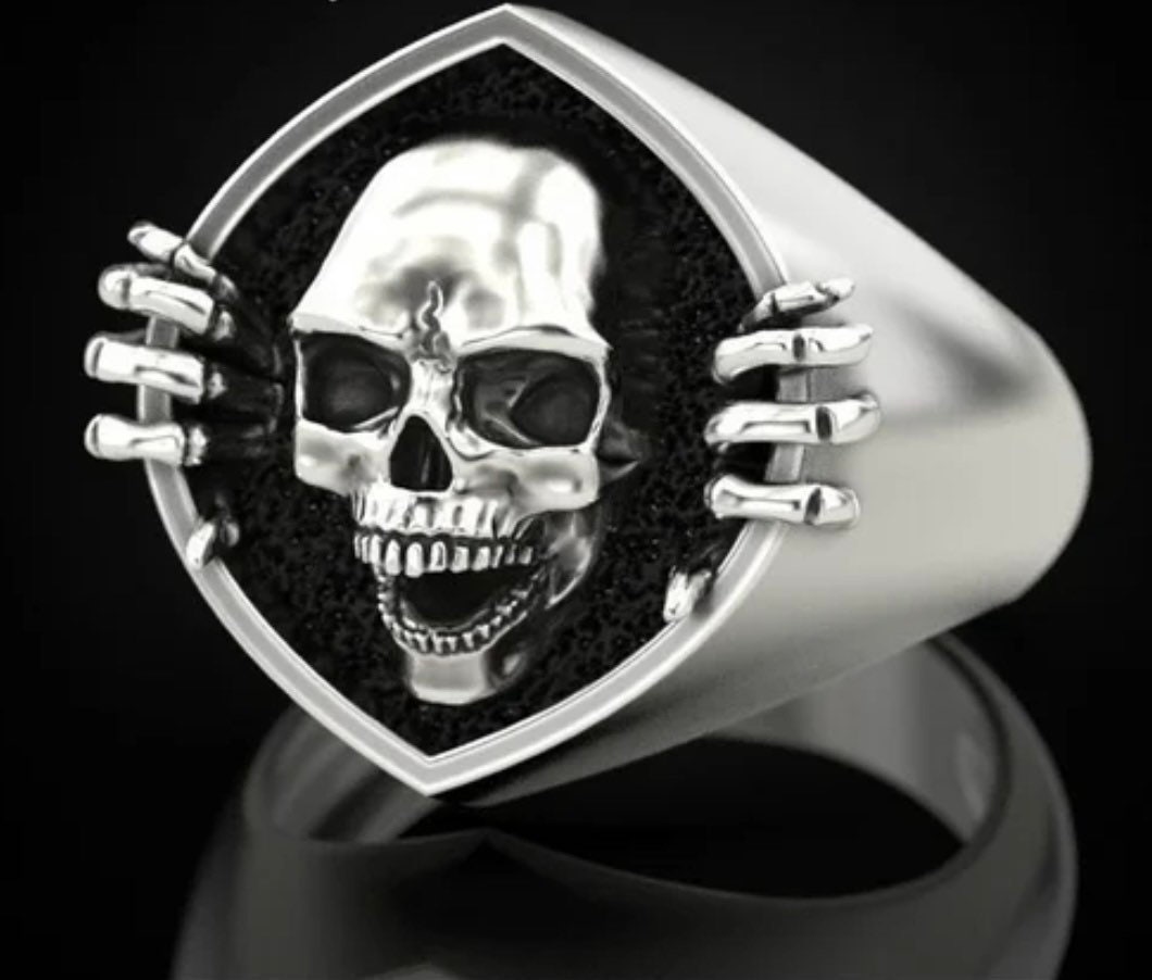Men's Skull Ring Skull Holding Sides Biker Goth Punk - Etsy