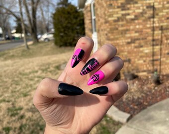 pics Lil Peep Inspired Nails Pink And Black etsy