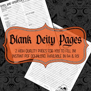 Blank Deity Research Pages | Blank Grimoire Pages | Book Of Shadows Printout | Printable Pages | Book Of Shadows