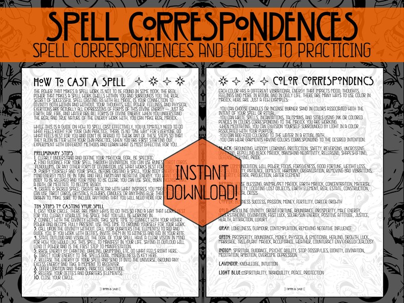 Spell Time Correspondences Instant Download Printable Etsy