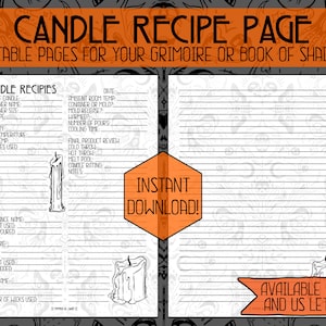 Blank Candle Making Recipe Grimoire Page | Witchcraft Basics | Printable Grimoire Page | Book Of Shadows | Instant Download