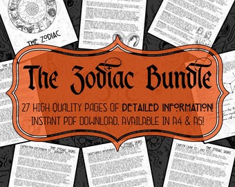Zodiac Bundle | 26 Printable Pages | Astrology | Instant Download | Grimoire | Book Of Shadows