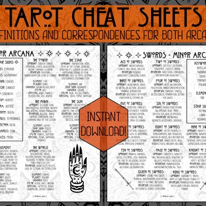 Tarot Cheat Sheets Card Meanings &amp; Correspondences Instant Download ...