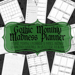 Gothic Monthly Planner: Habit & Water Tracker (Digital Download)