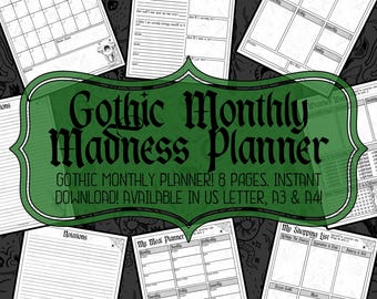 Gothic Monthly Planner: Habit & Water Tracker (Digital Download)