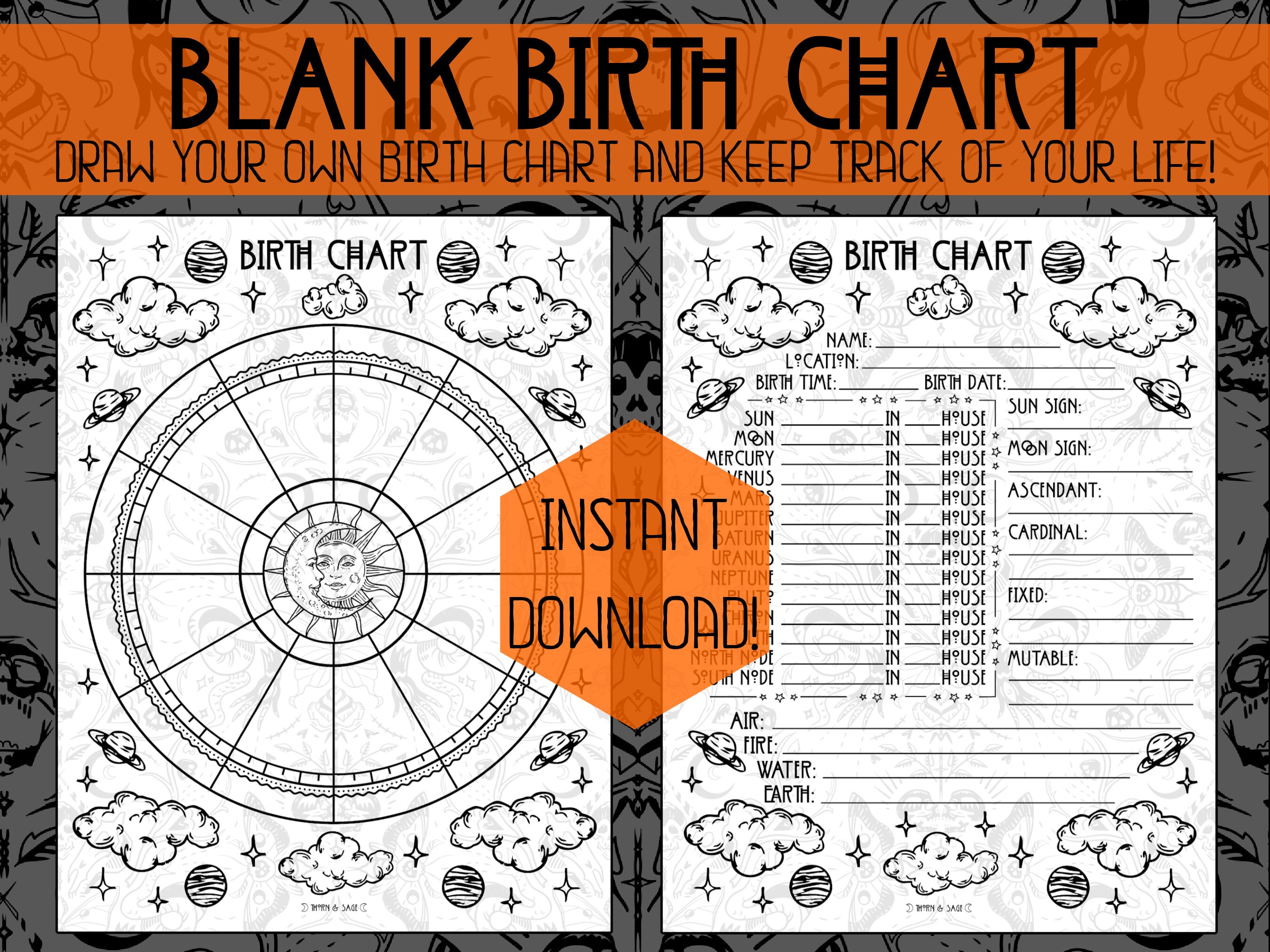 Blank Birth Chart Natal Chart Learn Astrology Astrology Etsy