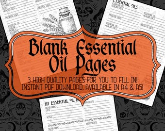 Essential Oils Grimoire Page | Printable Grimoire Pages | Book Of Shadows | Instant Download
