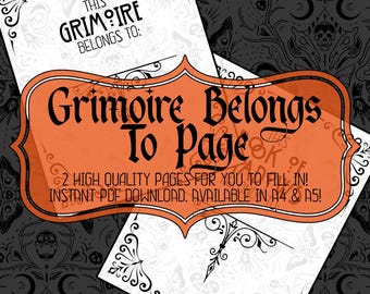 Personal Grimoire 'Belongs To' Page | Printable Book of Shadows (PDF)