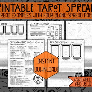 Inserti di diffusione dei tarocchi vuoti / Download istantaneo / Pagine stampabili / Diffusione di tre carte / Diffusione di cinque carte / Diffusione della croce celtica / Disegna il tuo