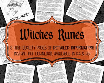 May include: A printable guide to Witches Runes, featuring 8 pages of detailed information. The guide includes instructions on how to make your own runes, binding with your runes, and reading the runes. The guide is available in A4 and A5 sizes.