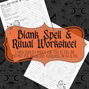 Hoja de trabajo de hechizos y rituales / Descarga instantánea / Páginas imprimibles / Grimorio / Libro de las sombras / Planificador de hechizos / Planificador de rituales
