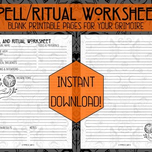 Spell & Ritual Worksheet Instant Download Printable Pages Grimoire Book ...