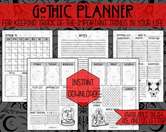 Gothic Weekly Planner: Habit & Goal Tracker (PDF Download)
