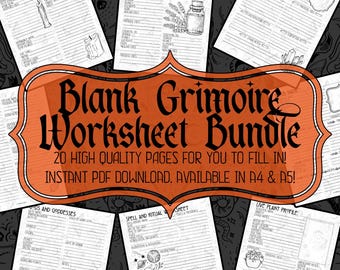 Páginas en blanco del grimorio: Cristal, Hierbas y Frasco de Hechizos (Descarga PDF)