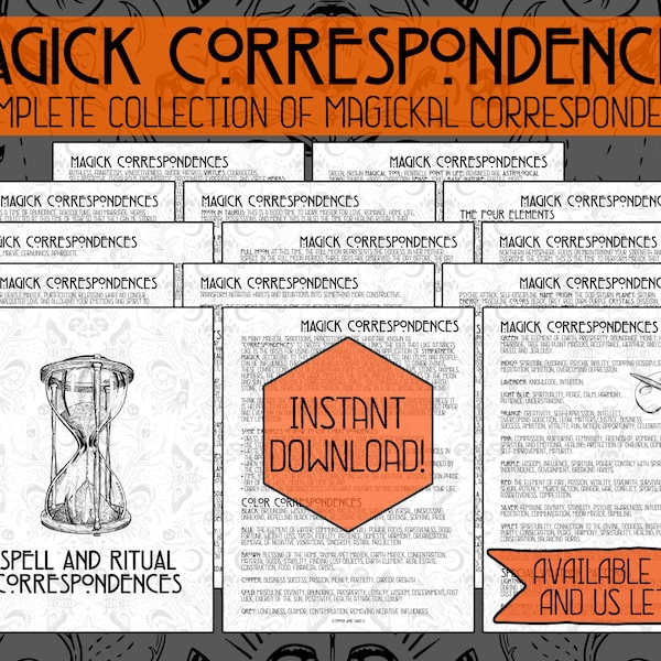 Magick Correspondences | Ritual and Spell Correspondences | Printable Pages | Grimoire | Book Of Shadows | Instant Download