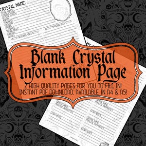 Blank Crystal Grimoire Page | Crystal Magick | Witchcraft Basics | Instant Download | Printable Crystal Page | Book Of Shadows