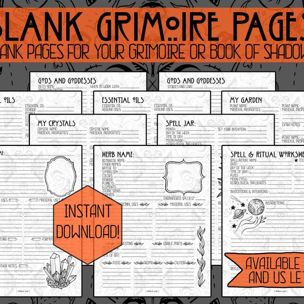 Blank Grimoire Pages | Crystal Magick | Herb Printout | Spell Jar | Blank Spell/Ritual Worksheet | Printable Pages | Book Of Shadows