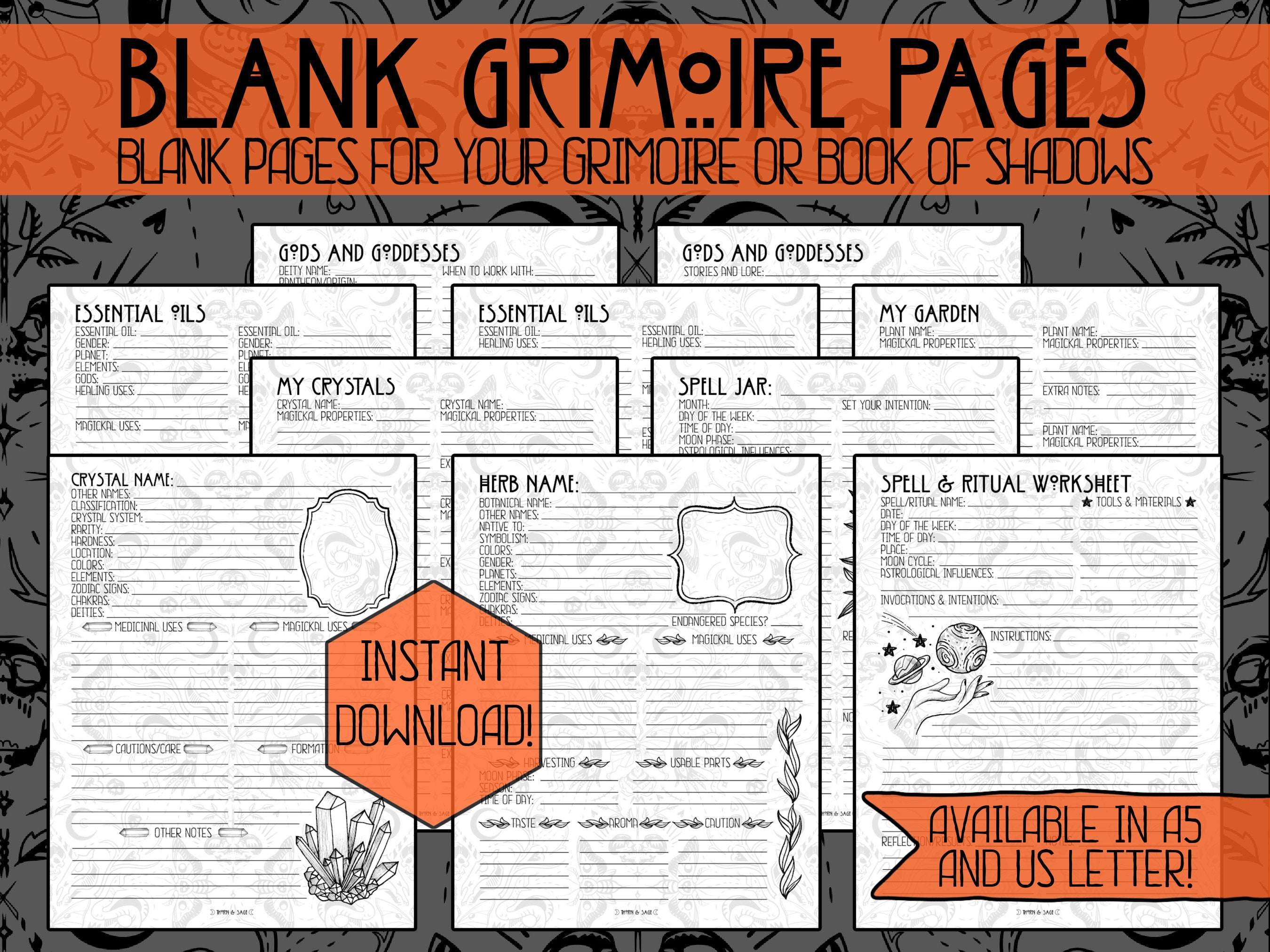 Blank Grimoire Pages Crystal Magick Herb Printout Spell - Etsy