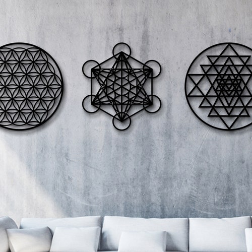 Sri Yantra Sacred Geometry Metal Wall Art - 19x19 Inch, Wrought Iron, Spiritual Decor For Living Room (White)
