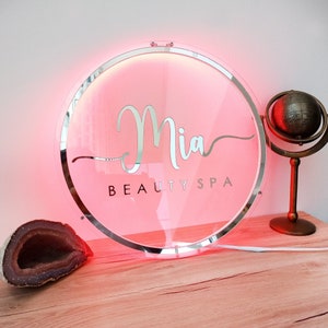 Mirror Logo Sign Business Neon Lights Custom Logo Mirror 3D - Etsy