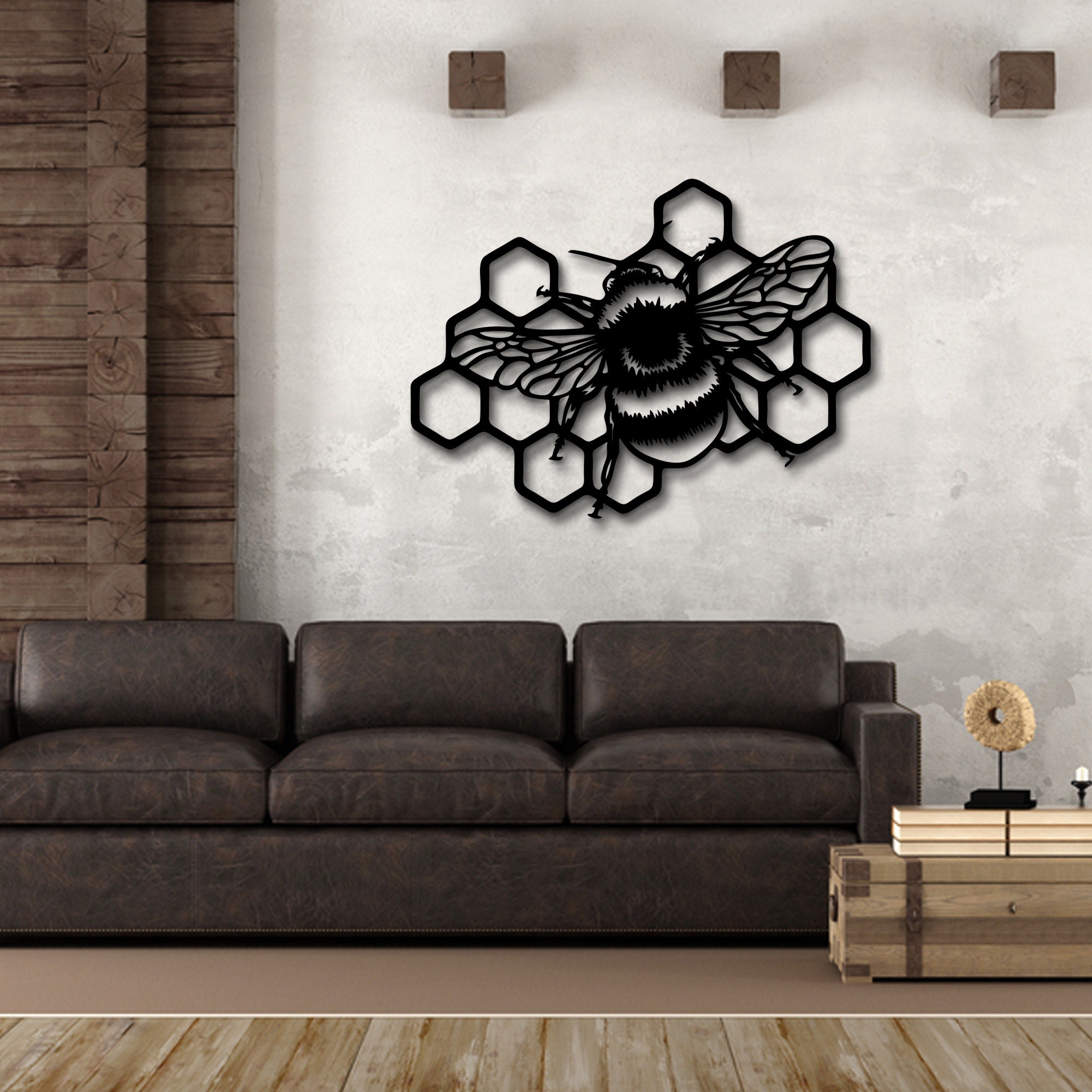 Gold Metal Bee Door Topper With Honeycomb Design For Home