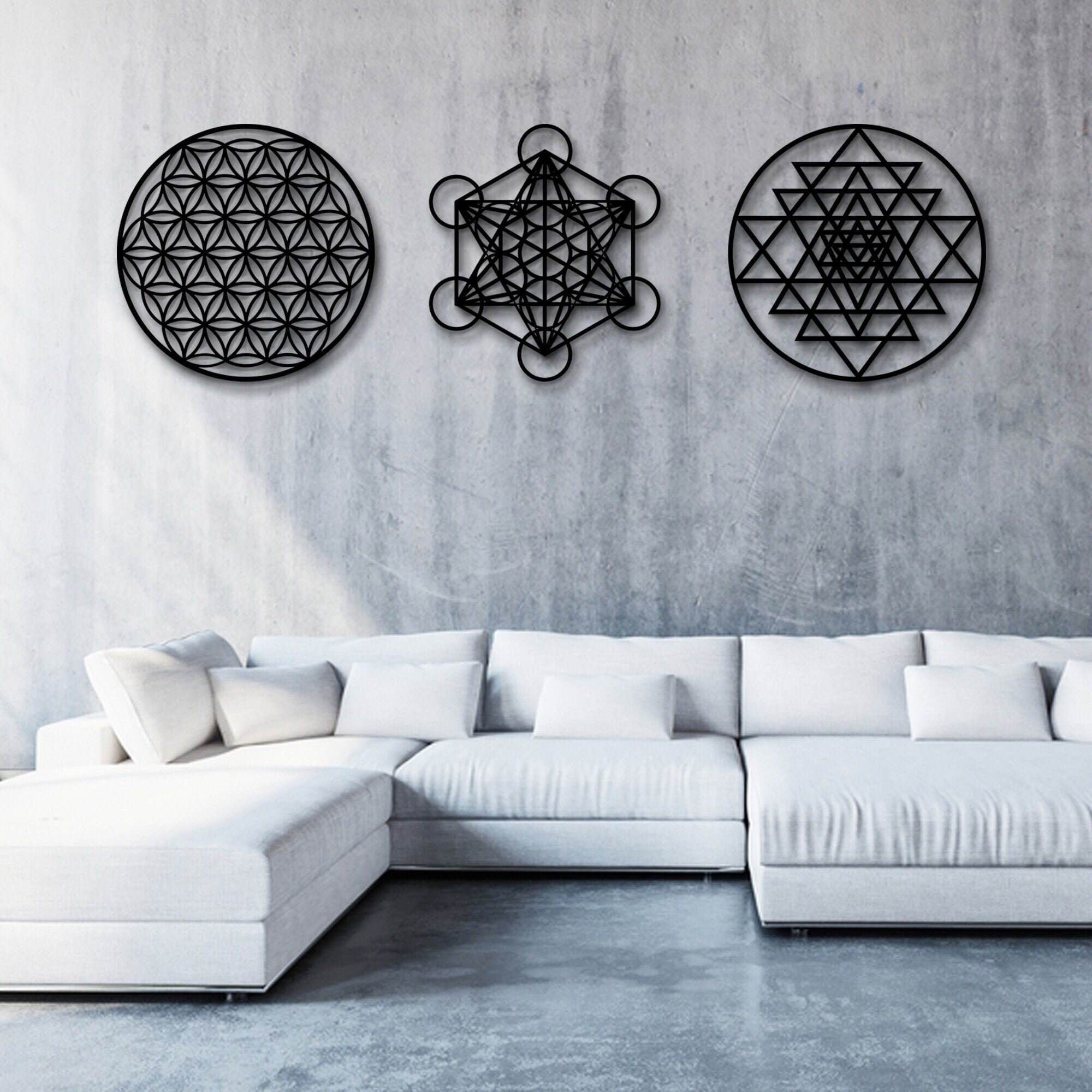 Sacred Geometry Wall Art Sri Yantra Flower of Life Metal - Etsy