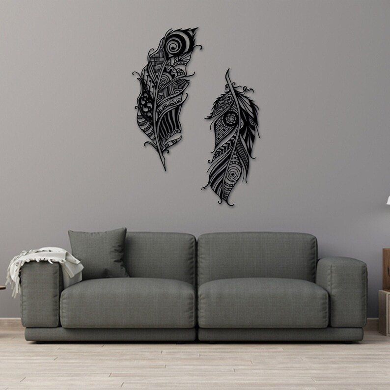 Feather Metal Wall Art Decoration Etsy