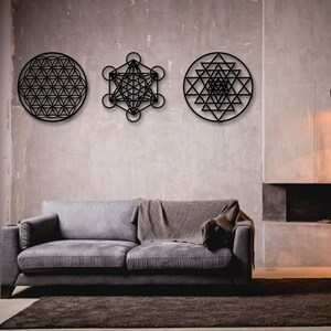 Sacred Geometry Wall Art Sri Yantra Flower of Life Metal - Etsy