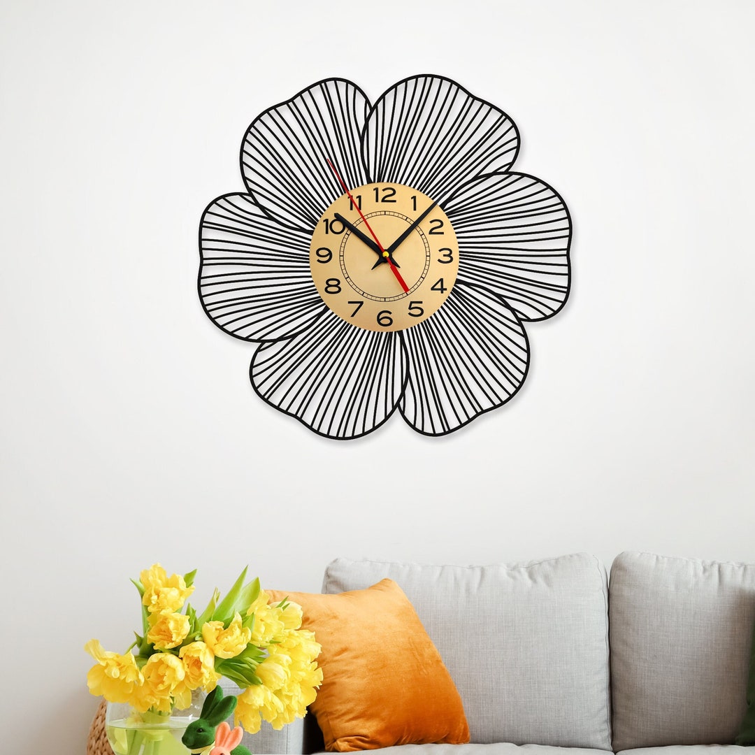 Wall Clock Large Floral Wall Clock Extra Large Wall Art Etsy