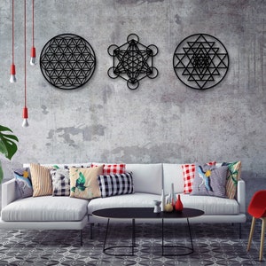 Sacred Geometry Wall Art Sri Yantra Flower of Life Metal - Etsy