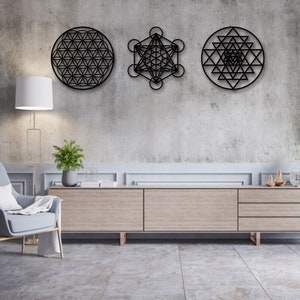 Sacred Geometry Wall Art Sri Yantra Flower of Life Metal - Etsy