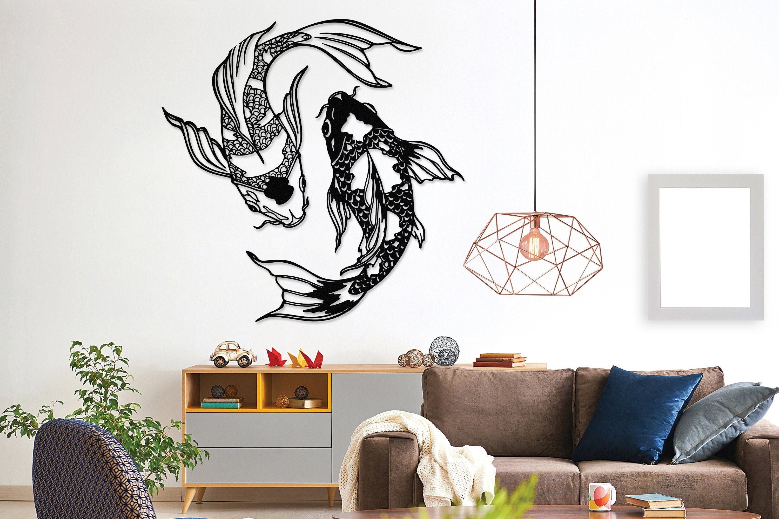 LARGE Set of 3 Japanese Koi Fish Japandi wall art Japanese scandinavian art scandi home