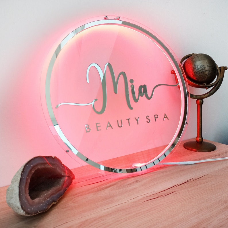Mirror Logo Sign Business Neon Lights Custom Logo Mirror 3D - Etsy