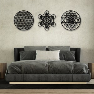 Sacred Geometry Wall Art Sri Yantra Flower of Life Metal - Etsy