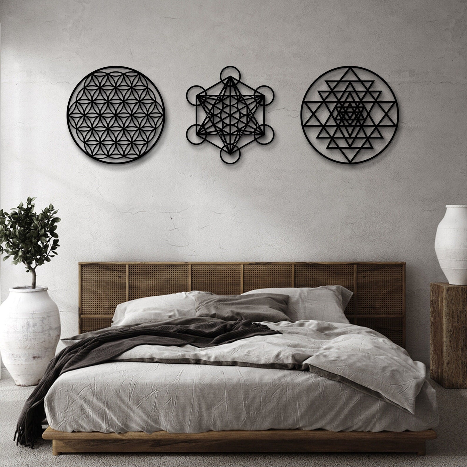 Sacred Geometry Wall Art Sri Yantra Flower of Life Metal - Etsy