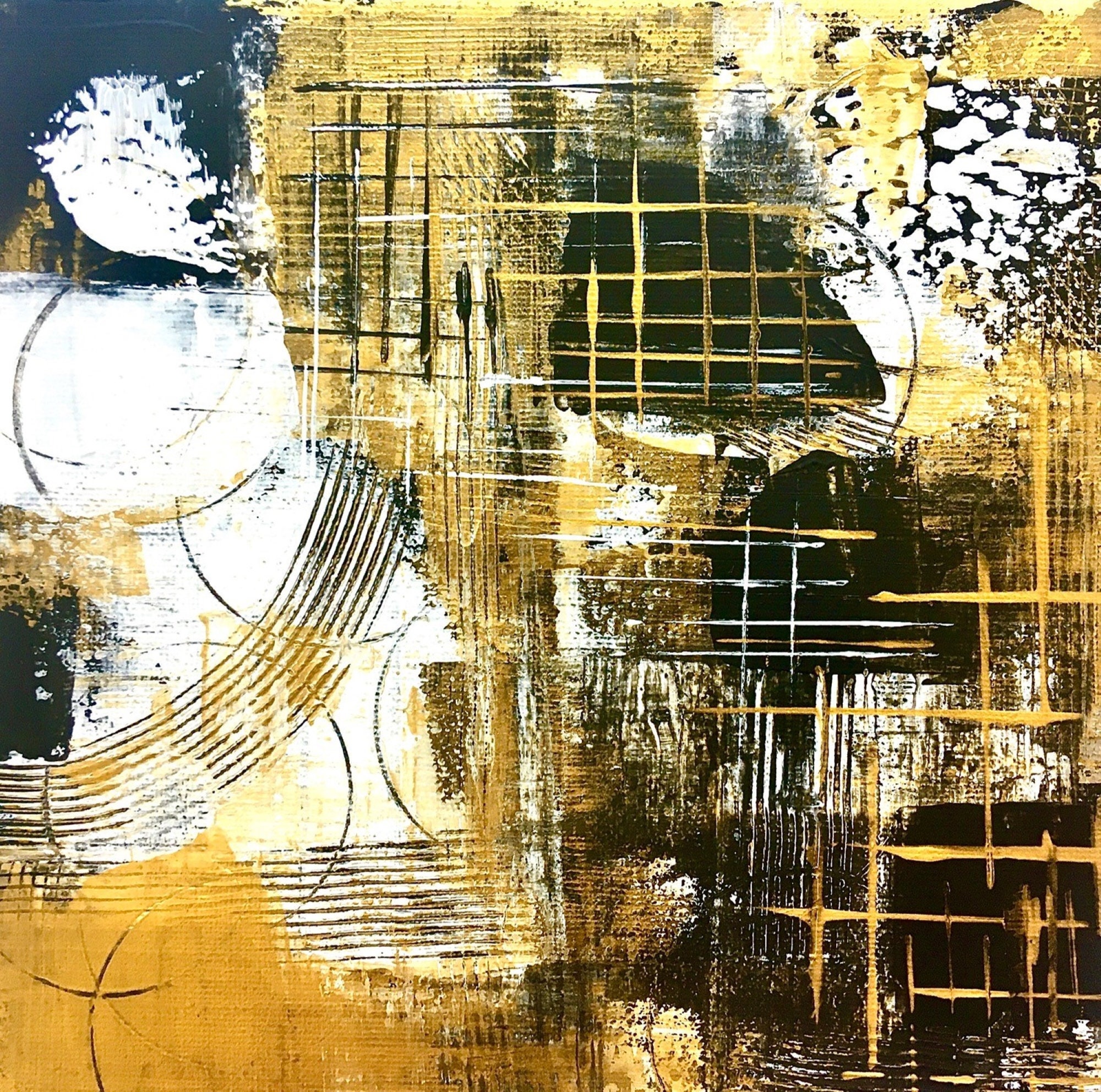 Peinture Abstraite d'or, Peinture Acrylique Moderne Originale, Petite Pour Le Cadeau, Décor d'art de