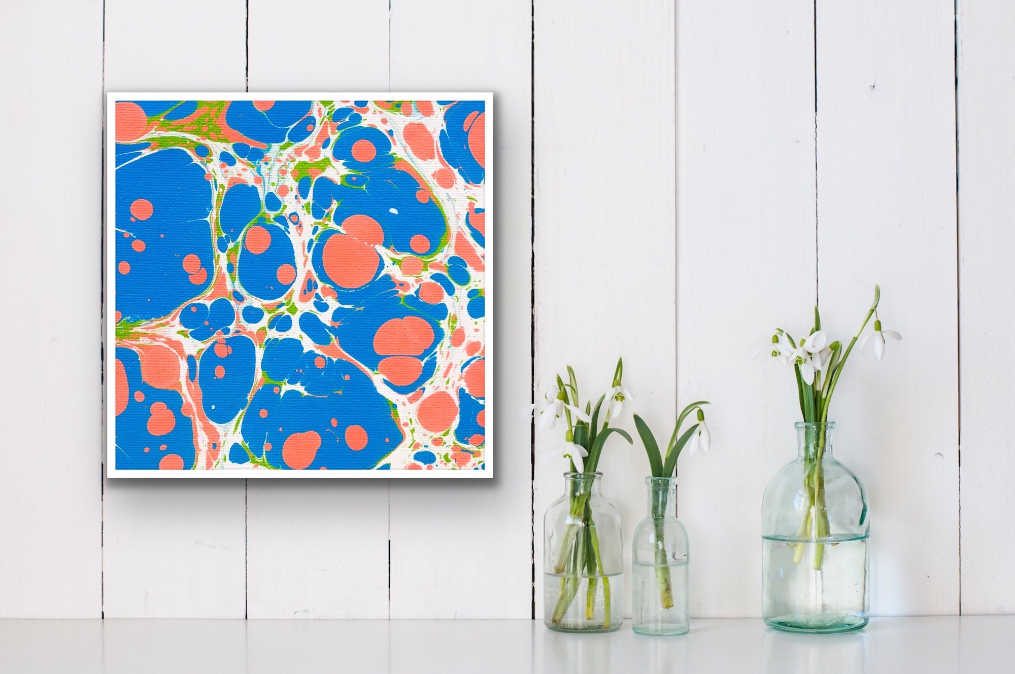 Peinture Marbrure Originale, Art, Petite Peinture Pour Le Cadeau, Art de sur Toile, Décor Mur Blanch
